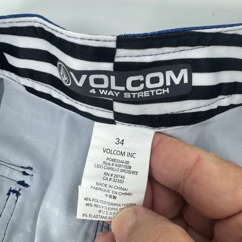Volcom Lido Carillo Boardshorts Mens 34‎ Blue White 4-Way Stretch Swim Trunks